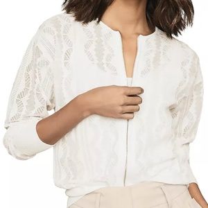 Reiss Ivy Pointelle Knit Bomber Jacket Sz XS